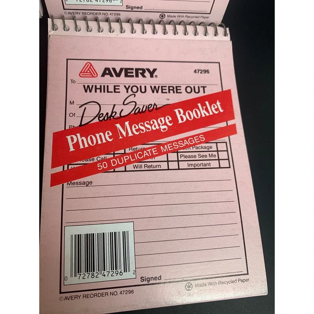 Vintage 4 Avery 47296‎ While You Were Out Phone Message Booklets Pink Retro 90s